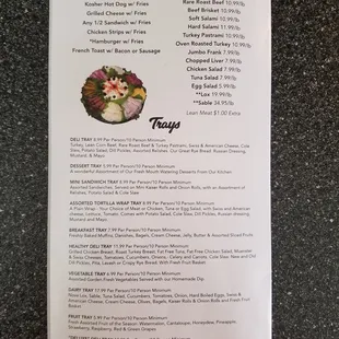 the menu for the restaurant