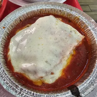 Meat Lasagna: Ground Beef, Ricotta Cheese, Marinara Sauce