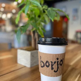 a coffee cup on a table