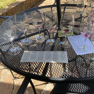 a table with wine glasses on it
