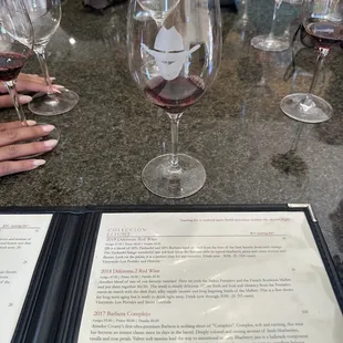 a menu and wine glasses