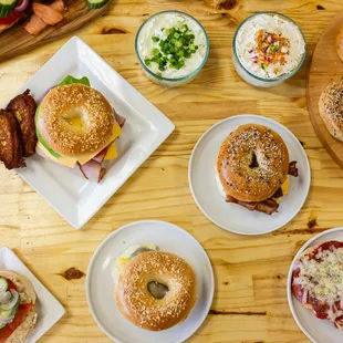 Bagels, cream cheese Schmear's, sandwiches, potato pancakes and even a pizza bagel!! Oh yes!