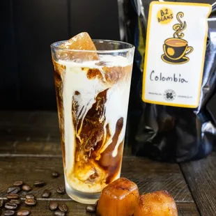 Iced coffee with "real Iced coffee cubzz"! We have a special bean blend made especially just for us. Medium and Dark roast.