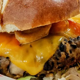 The veggie burger was basically black beans and it was delicious. A great experience for the first time having a veggie burger.