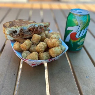 Beef Grilled Cheese with Tater Tots