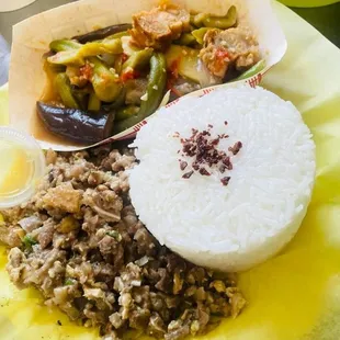 Rice mixed veggies (pinalbet) and sisig