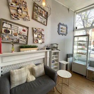 a living room with a couch and a coffee table