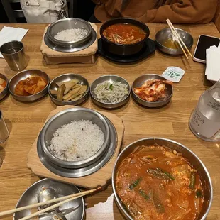 a table full of asian food