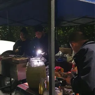 Using phone light to cook.