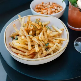 Shoestring Fries // Burnt garlic-chili oil, smoky piquillo ketchup