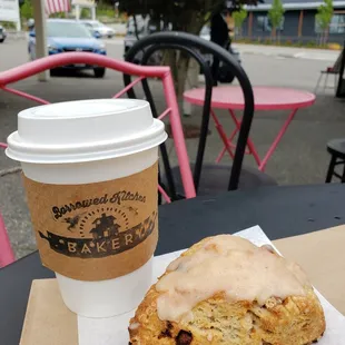 a pastry and a cup of coffee