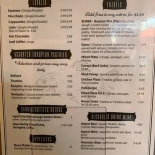 Menu as of 10/11/21