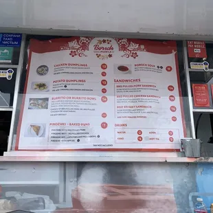 the menu of a food truck
