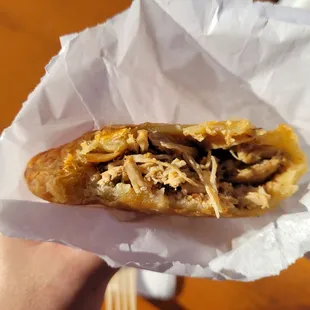 a person holding a sandwich