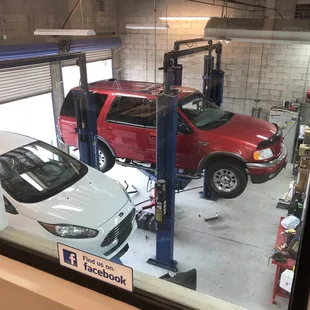 View out of waiting room windows down Down onto the cars.