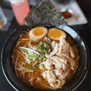 Spicy Miso Bowl with chicken instead of pork and Mushroom Broth instead of the miso bone broth