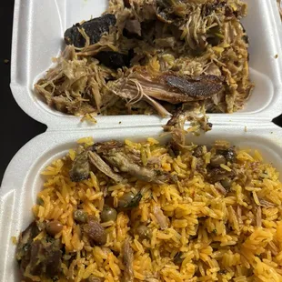 Arroz con gandules and pernil