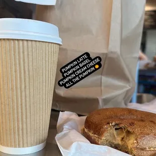 Best bagels and best customer service  Had the pumpkin latte Pumpkin bagel And pumpkin cream cheese this visit