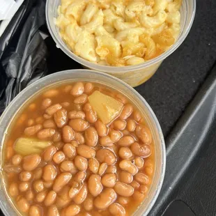 Baked beans, macaroni, and cheese