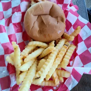 ows a burger and french fries