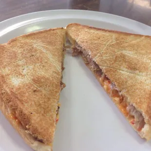 Toasted bar-b-q with pimento cheese! Yum!