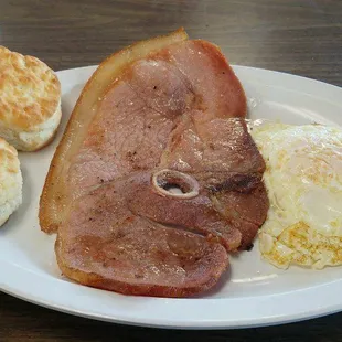 Country ham with biscuits and gravy