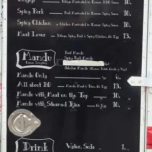 a menu on a blackboard