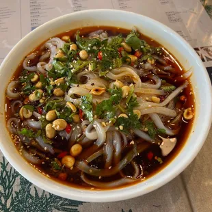 a bowl of soup on a table