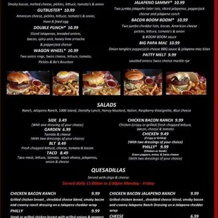 the menu for bo's west burgers