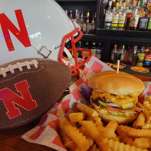a hamburger and french fries