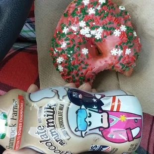 Chocolate milk and strawberry donut deliciousness #bfastofchampions