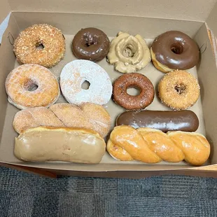 A yummy box of donuts. Super Fresh!
