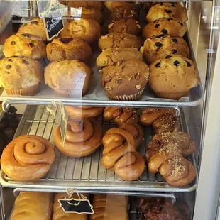 a display case full of donuts