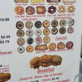 a menu for donuts in arizona