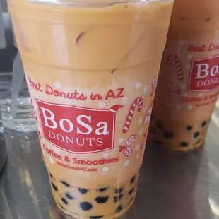 two cups of bobda milk tea