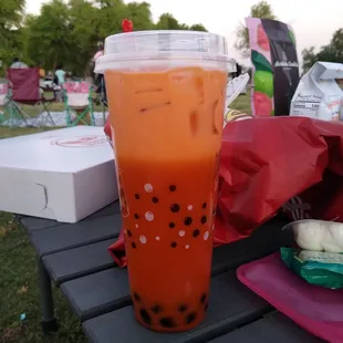 Thai iced tea with boba