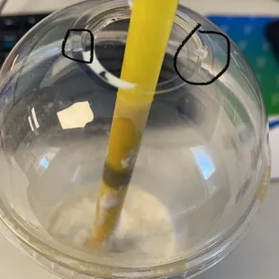 The plastic from the blended coffee.