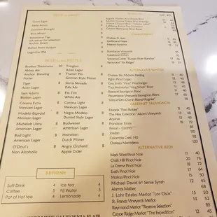 the menu for the restaurant