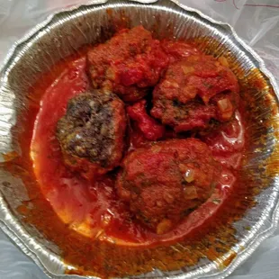 Double meatballs-- two per order. Not good. One was way over cooked