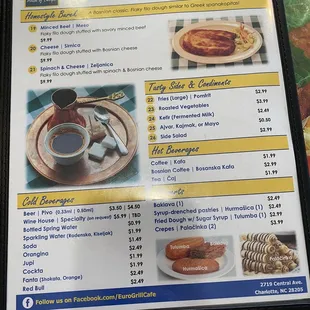 a menu for breakfast