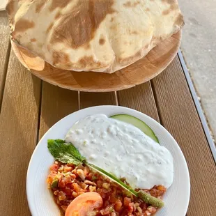 Lavas bread + Select Two Appetizer Ezme and Cacik (Cold Cucumber Dip)