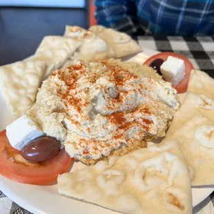 Homemade Humus with pita. Really good.