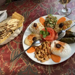 Mixed cold appetizer with pita.