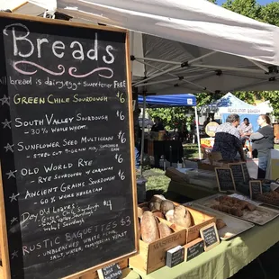 Bread list at the downtown growers market.