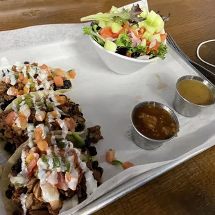 Jackfruit tacos with a side salad.