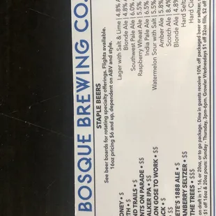 Beer menu.