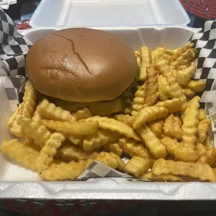Classic burger with cheese and fries