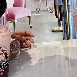 HK pink matcha &amp; strawberry/watermelon lemonade.