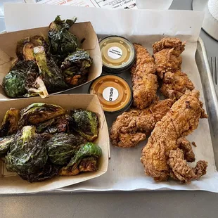 Get in my belly! Tenders and Brussels sprouts