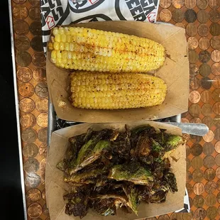 Brussel sprouts and corn